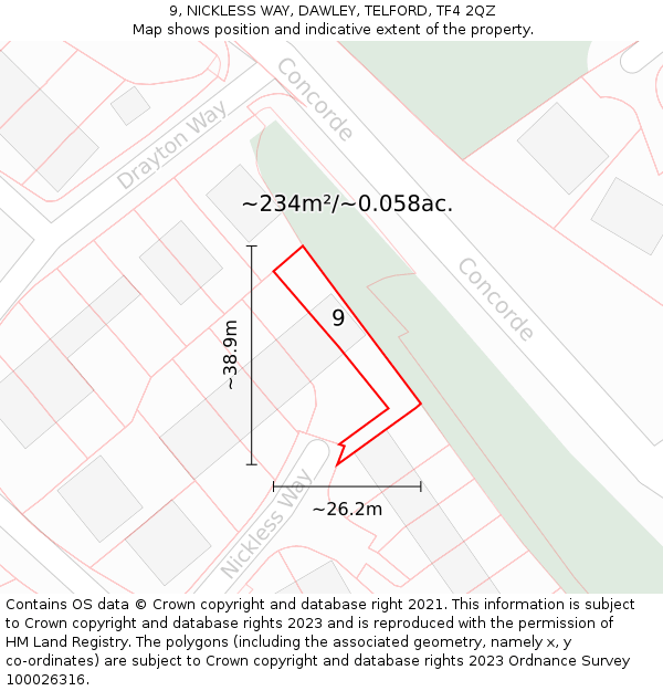 9, NICKLESS WAY, DAWLEY, TELFORD, TF4 2QZ: Plot and title map