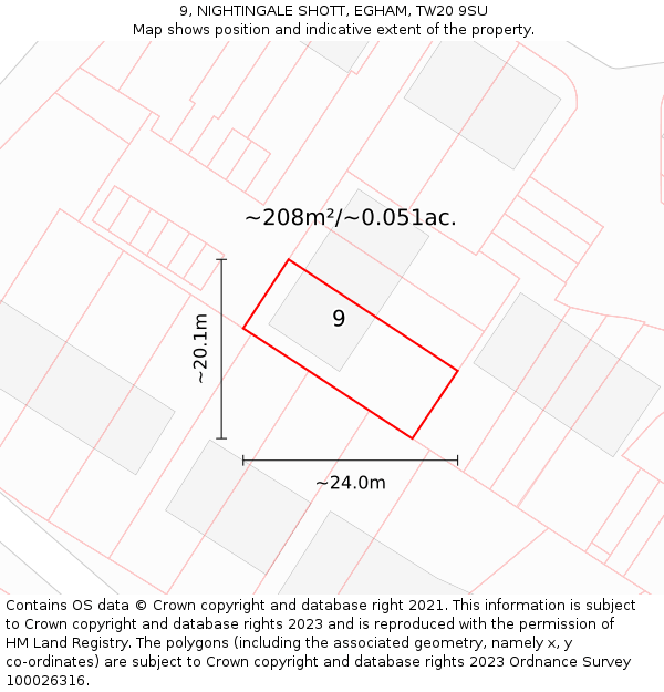9, NIGHTINGALE SHOTT, EGHAM, TW20 9SU: Plot and title map