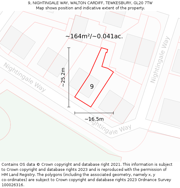 9, NIGHTINGALE WAY, WALTON CARDIFF, TEWKESBURY, GL20 7TW: Plot and title map