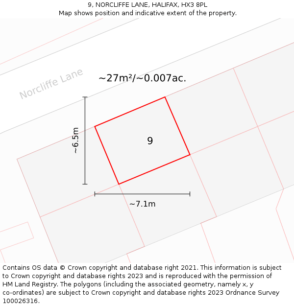 9, NORCLIFFE LANE, HALIFAX, HX3 8PL: Plot and title map