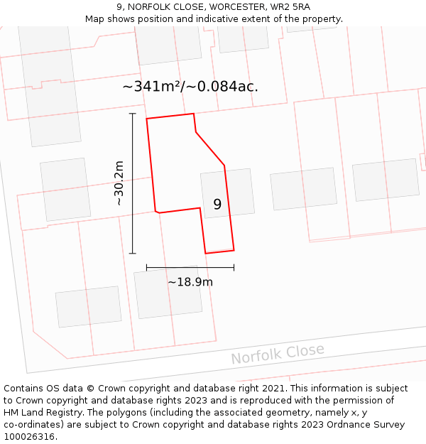 9, NORFOLK CLOSE, WORCESTER, WR2 5RA: Plot and title map