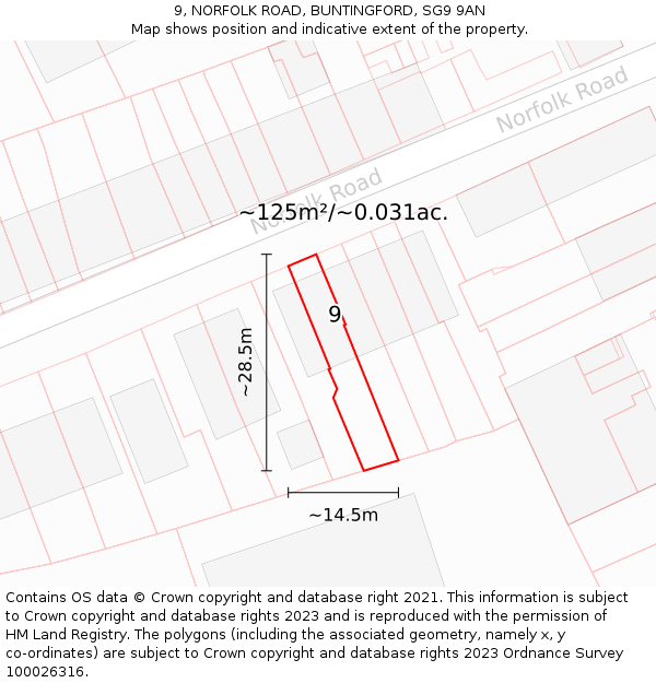 9, NORFOLK ROAD, BUNTINGFORD, SG9 9AN: Plot and title map