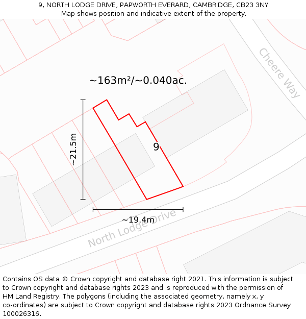 9, NORTH LODGE DRIVE, PAPWORTH EVERARD, CAMBRIDGE, CB23 3NY: Plot and title map