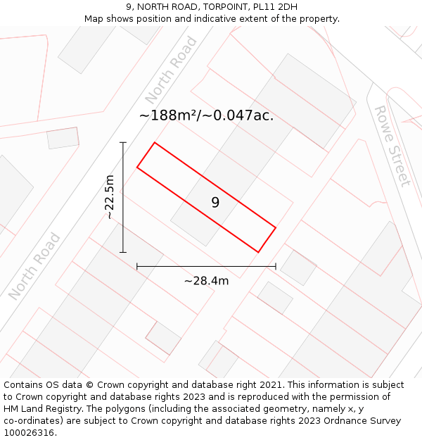 9, NORTH ROAD, TORPOINT, PL11 2DH: Plot and title map
