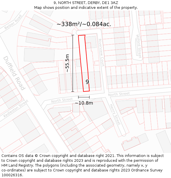 9, NORTH STREET, DERBY, DE1 3AZ: Plot and title map