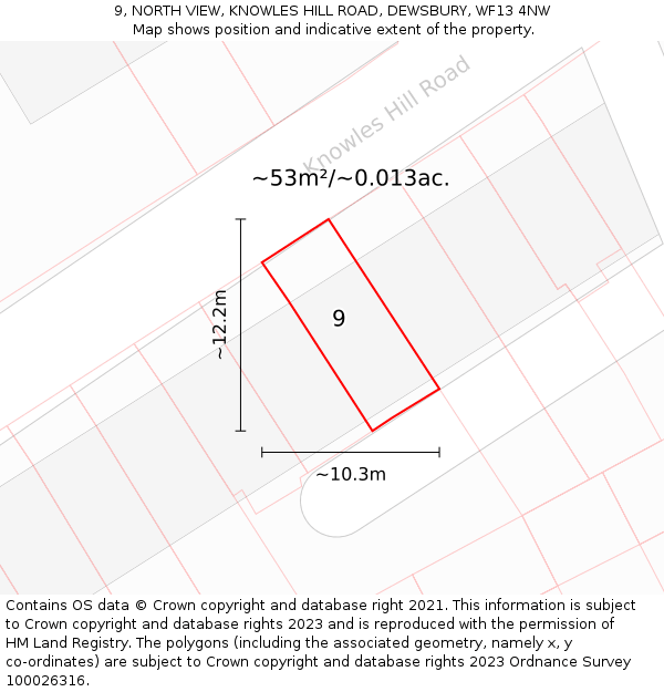 9, NORTH VIEW, KNOWLES HILL ROAD, DEWSBURY, WF13 4NW: Plot and title map