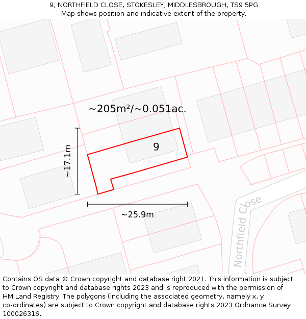 9, NORTHFIELD CLOSE, STOKESLEY, MIDDLESBROUGH, TS9 5PG: Plot and title map