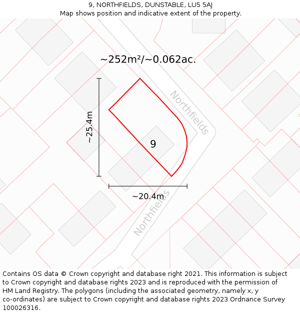 9, NORTHFIELDS, DUNSTABLE, LU5 5AJ: Plot and title map