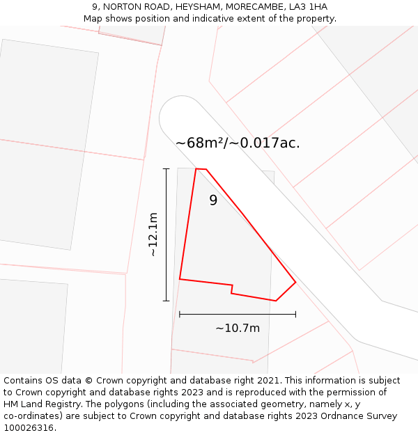 9, NORTON ROAD, HEYSHAM, MORECAMBE, LA3 1HA: Plot and title map