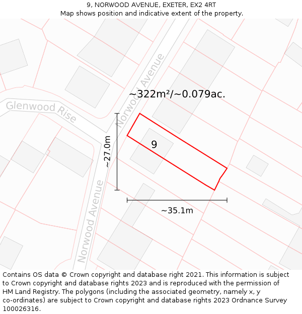 9, NORWOOD AVENUE, EXETER, EX2 4RT: Plot and title map