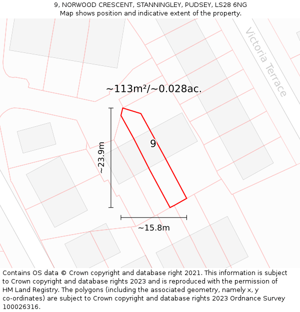 9, NORWOOD CRESCENT, STANNINGLEY, PUDSEY, LS28 6NG: Plot and title map