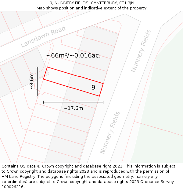 9, NUNNERY FIELDS, CANTERBURY, CT1 3JN: Plot and title map