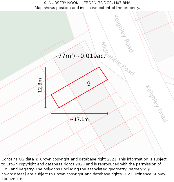 9, NURSERY NOOK, HEBDEN BRIDGE, HX7 8NA: Plot and title map