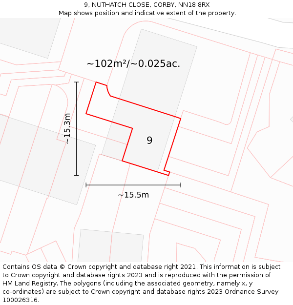 9, NUTHATCH CLOSE, CORBY, NN18 8RX: Plot and title map