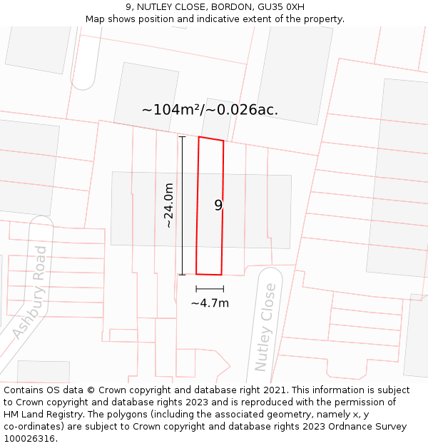 9, NUTLEY CLOSE, BORDON, GU35 0XH: Plot and title map