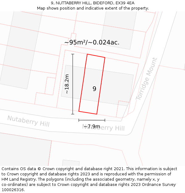 9, NUTTABERRY HILL, BIDEFORD, EX39 4EA: Plot and title map