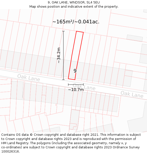 9, OAK LANE, WINDSOR, SL4 5EU: Plot and title map