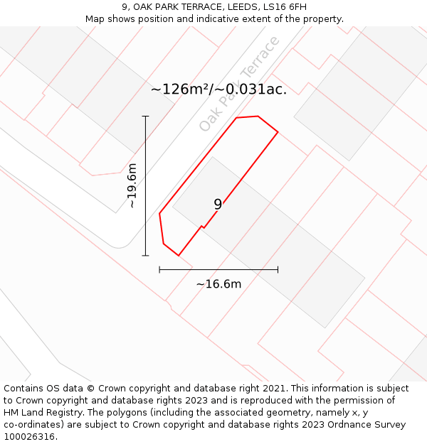 9, OAK PARK TERRACE, LEEDS, LS16 6FH: Plot and title map