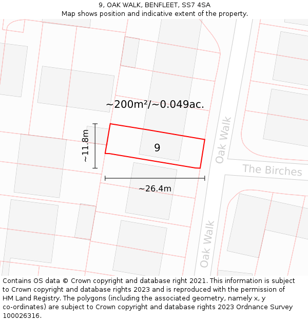 9, OAK WALK, BENFLEET, SS7 4SA: Plot and title map