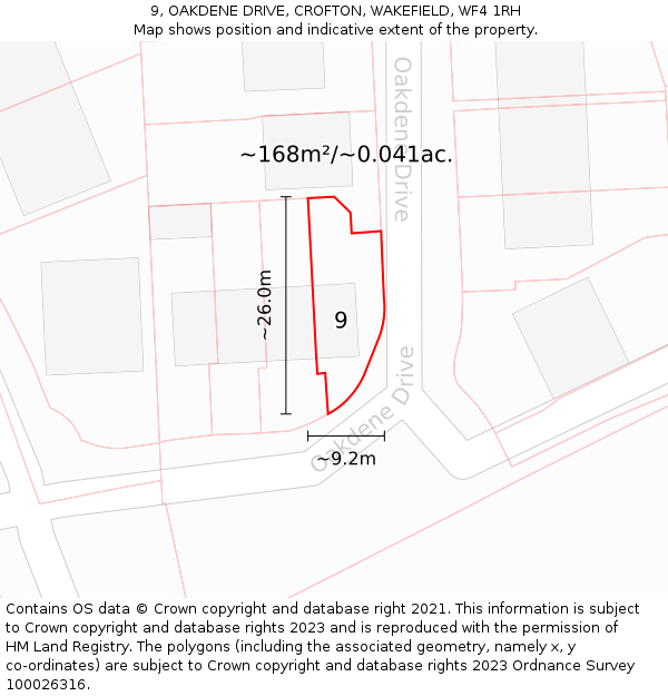 9, OAKDENE DRIVE, CROFTON, WAKEFIELD, WF4 1RH: Plot and title map
