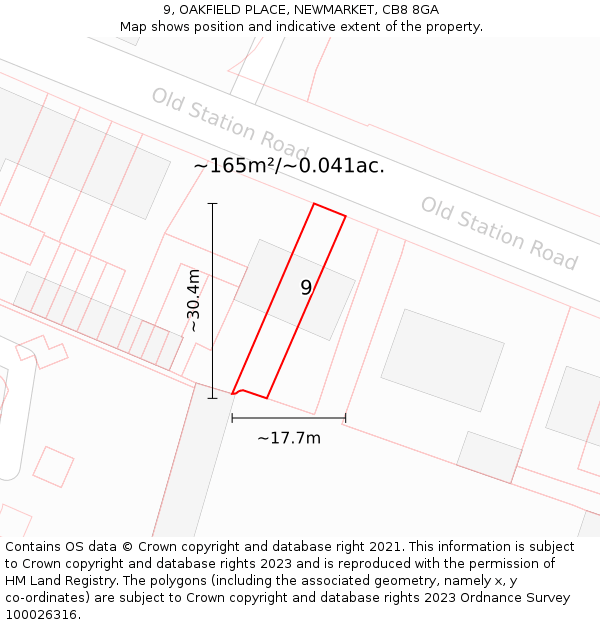 9, OAKFIELD PLACE, NEWMARKET, CB8 8GA: Plot and title map