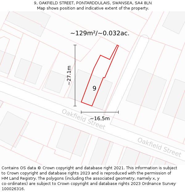 9, OAKFIELD STREET, PONTARDDULAIS, SWANSEA, SA4 8LN: Plot and title map