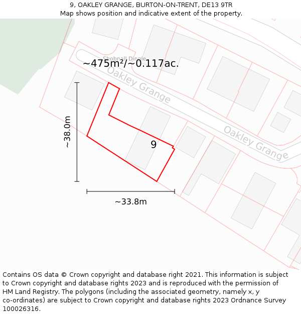 9, OAKLEY GRANGE, BURTON-ON-TRENT, DE13 9TR: Plot and title map