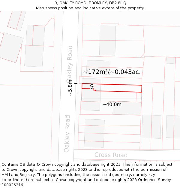 9, OAKLEY ROAD, BROMLEY, BR2 8HQ: Plot and title map