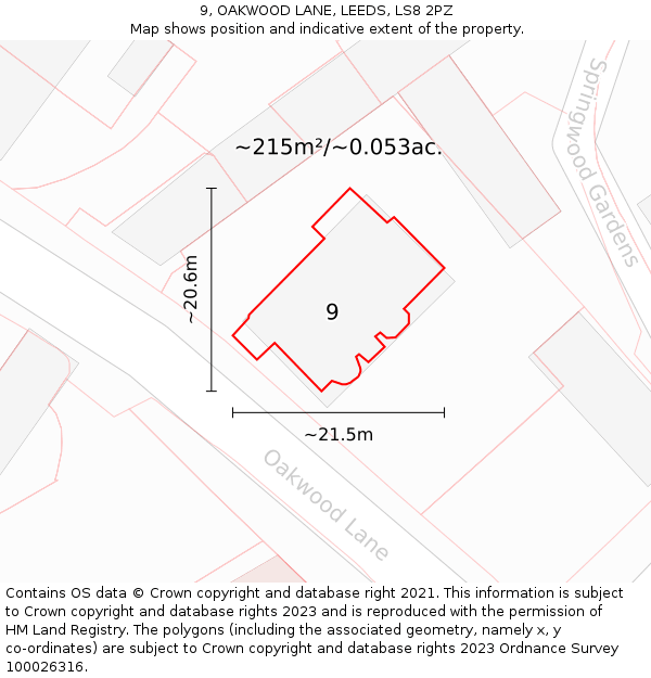 9, OAKWOOD LANE, LEEDS, LS8 2PZ: Plot and title map