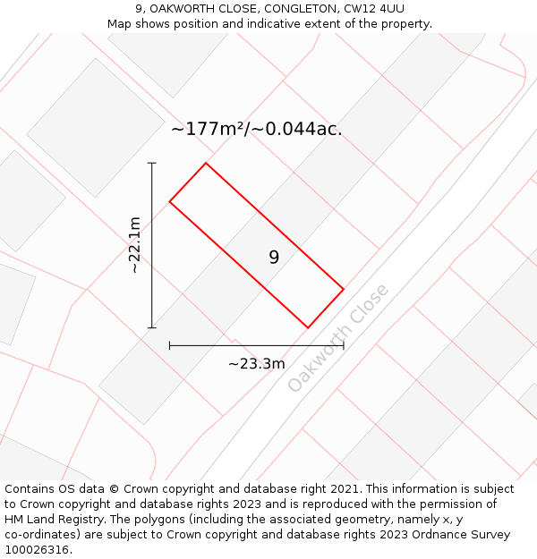 9, OAKWORTH CLOSE, CONGLETON, CW12 4UU: Plot and title map