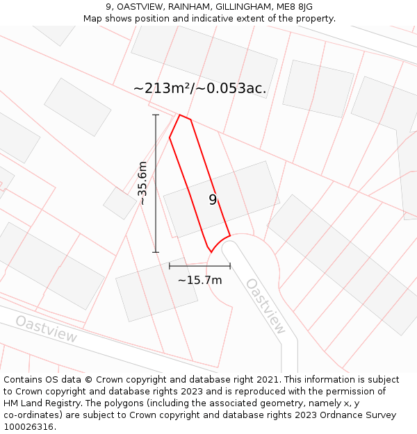 9, OASTVIEW, RAINHAM, GILLINGHAM, ME8 8JG: Plot and title map