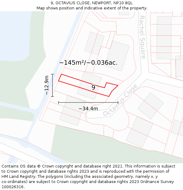 9, OCTAVIUS CLOSE, NEWPORT, NP10 8QL: Plot and title map