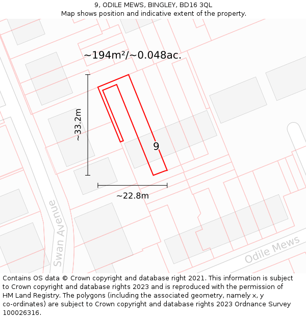 9, ODILE MEWS, BINGLEY, BD16 3QL: Plot and title map