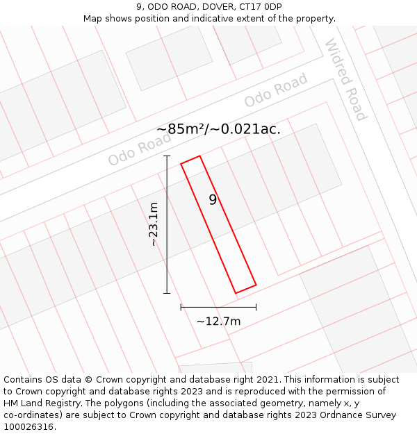 9, ODO ROAD, DOVER, CT17 0DP: Plot and title map