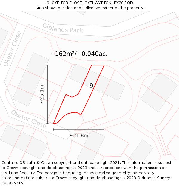 9, OKE TOR CLOSE, OKEHAMPTON, EX20 1QD: Plot and title map
