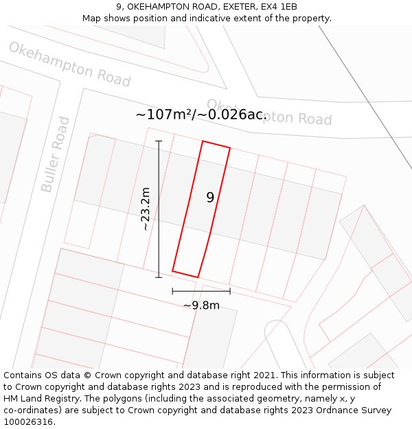 9, OKEHAMPTON ROAD, EXETER, EX4 1EB: Plot and title map