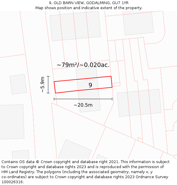 9, OLD BARN VIEW, GODALMING, GU7 1YR: Plot and title map