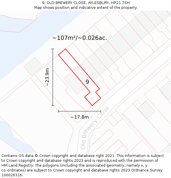 9, OLD BREWERY CLOSE, AYLESBURY, HP21 7SH: Plot and title map
