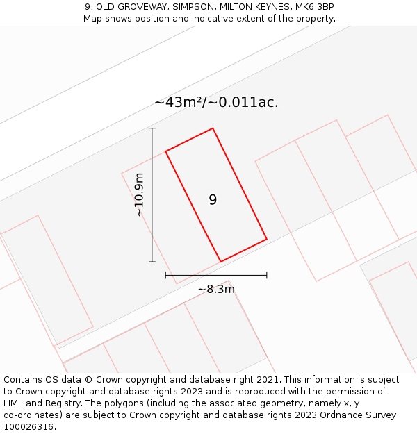 9, OLD GROVEWAY, SIMPSON, MILTON KEYNES, MK6 3BP: Plot and title map
