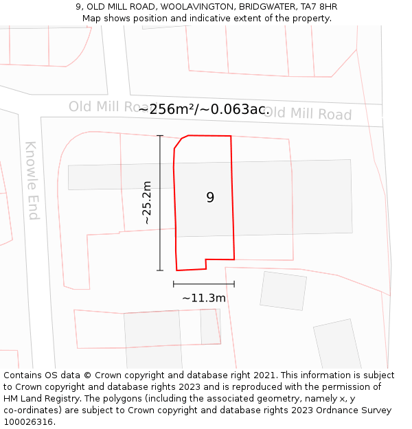 9, OLD MILL ROAD, WOOLAVINGTON, BRIDGWATER, TA7 8HR: Plot and title map