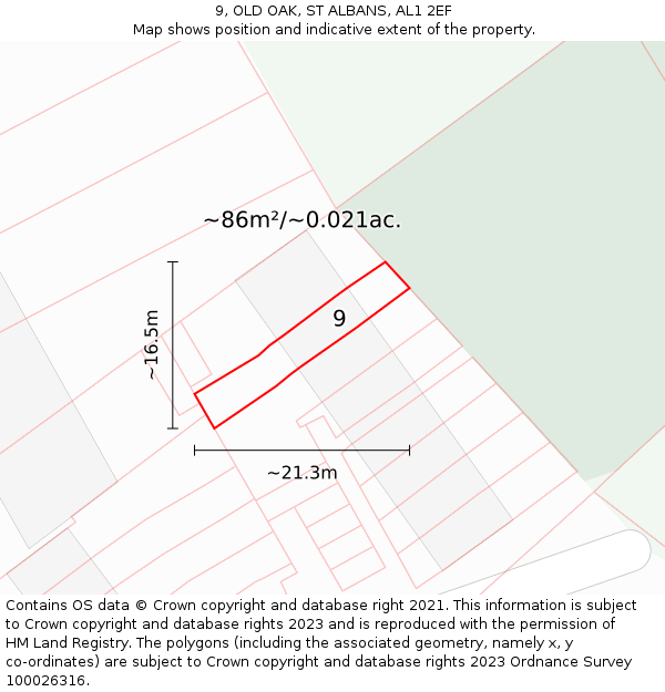 9, OLD OAK, ST ALBANS, AL1 2EF: Plot and title map