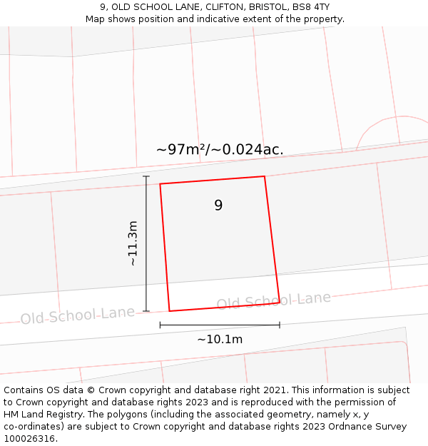 9, OLD SCHOOL LANE, CLIFTON, BRISTOL, BS8 4TY: Plot and title map