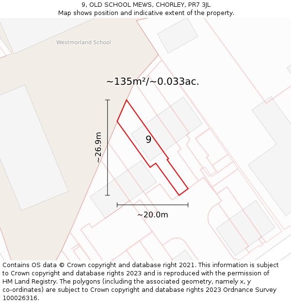 9, OLD SCHOOL MEWS, CHORLEY, PR7 3JL: Plot and title map