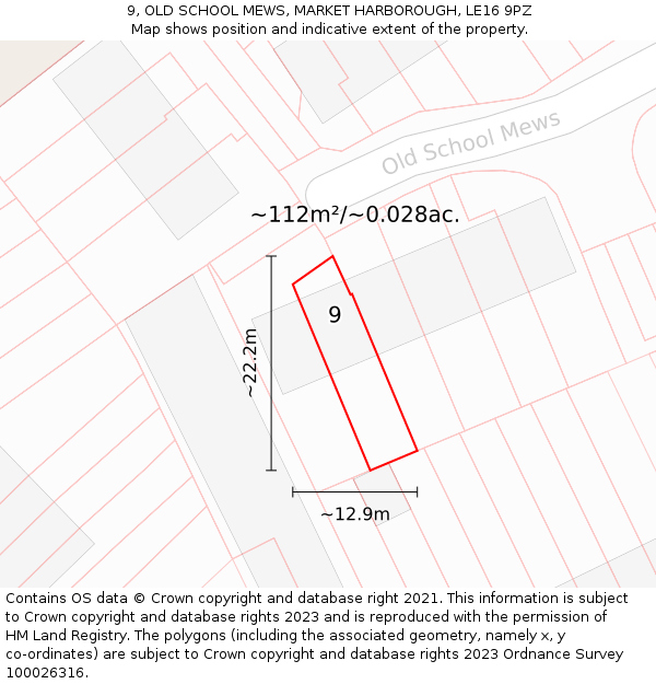9, OLD SCHOOL MEWS, MARKET HARBOROUGH, LE16 9PZ: Plot and title map