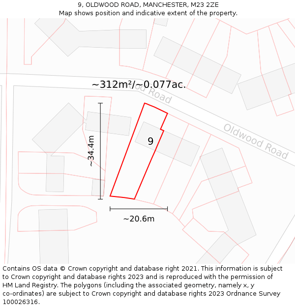 9, OLDWOOD ROAD, MANCHESTER, M23 2ZE: Plot and title map