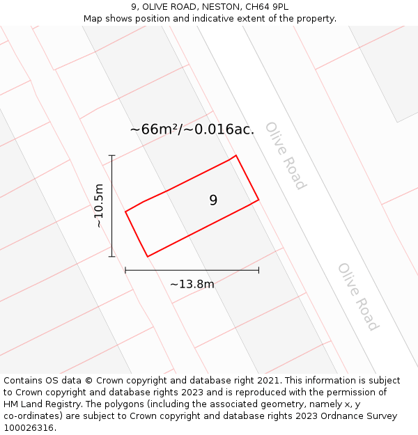 9, OLIVE ROAD, NESTON, CH64 9PL: Plot and title map