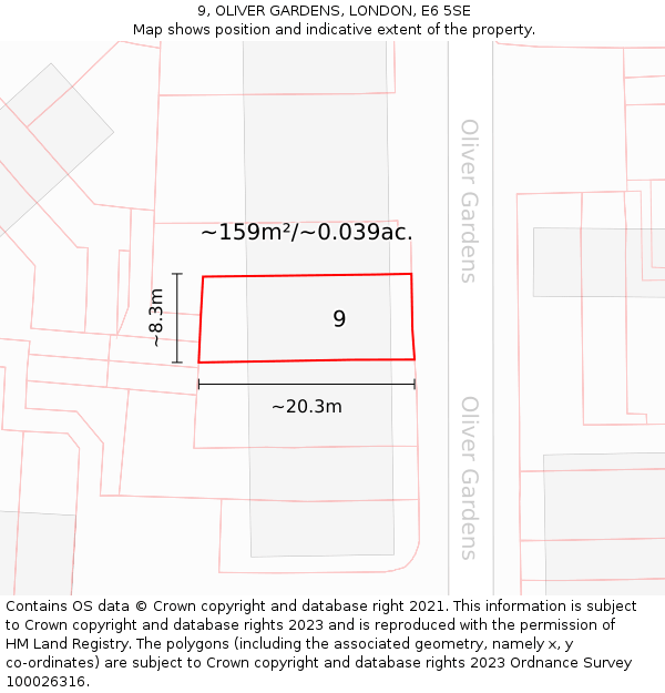9, OLIVER GARDENS, LONDON, E6 5SE: Plot and title map