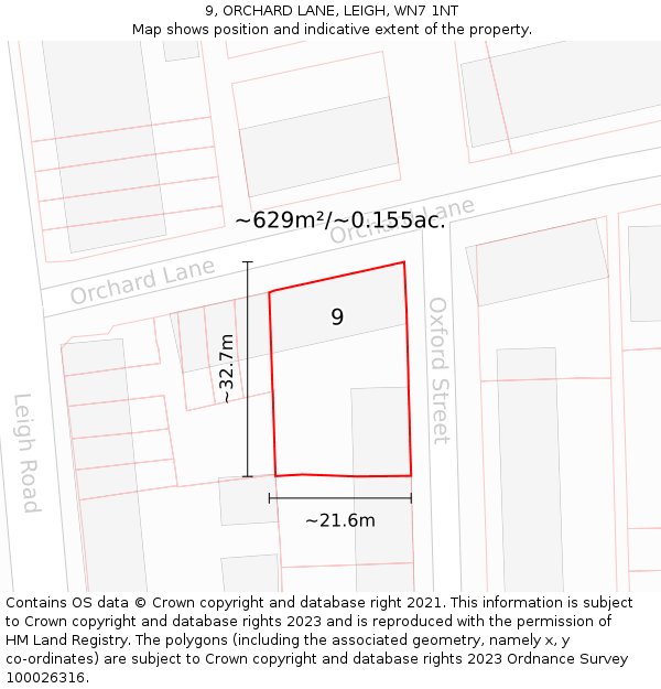 9, ORCHARD LANE, LEIGH, WN7 1NT: Plot and title map