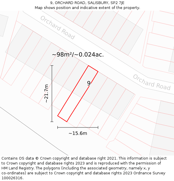9, ORCHARD ROAD, SALISBURY, SP2 7JE: Plot and title map