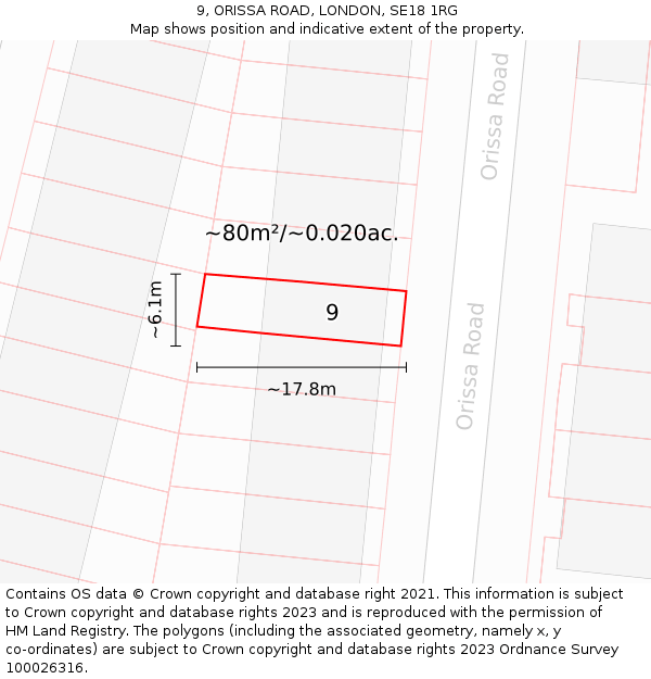 9, ORISSA ROAD, LONDON, SE18 1RG: Plot and title map